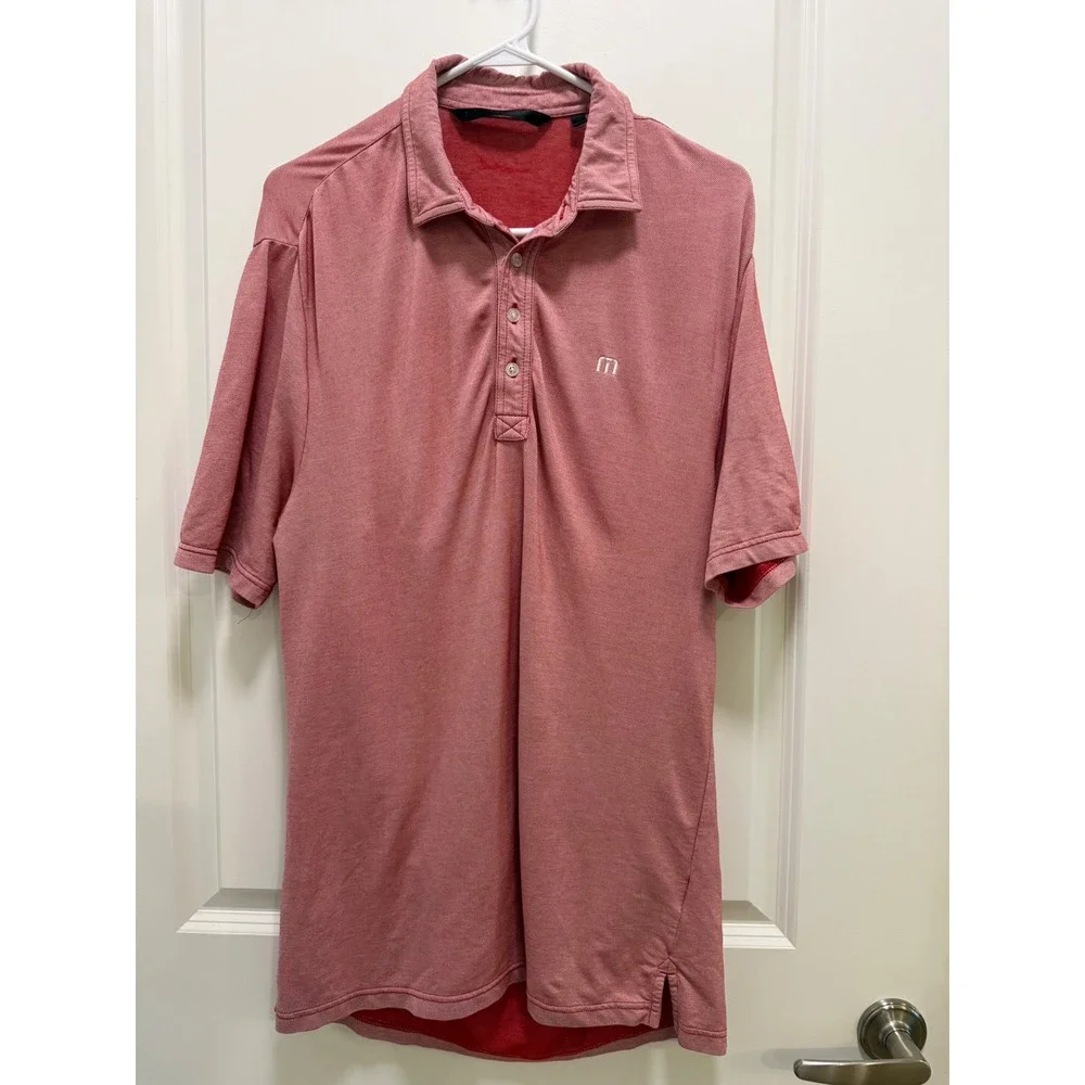 TravisMathew Mens Short Sleeve Polo Shirt Heathered Red Size‎ M Golf Sporty